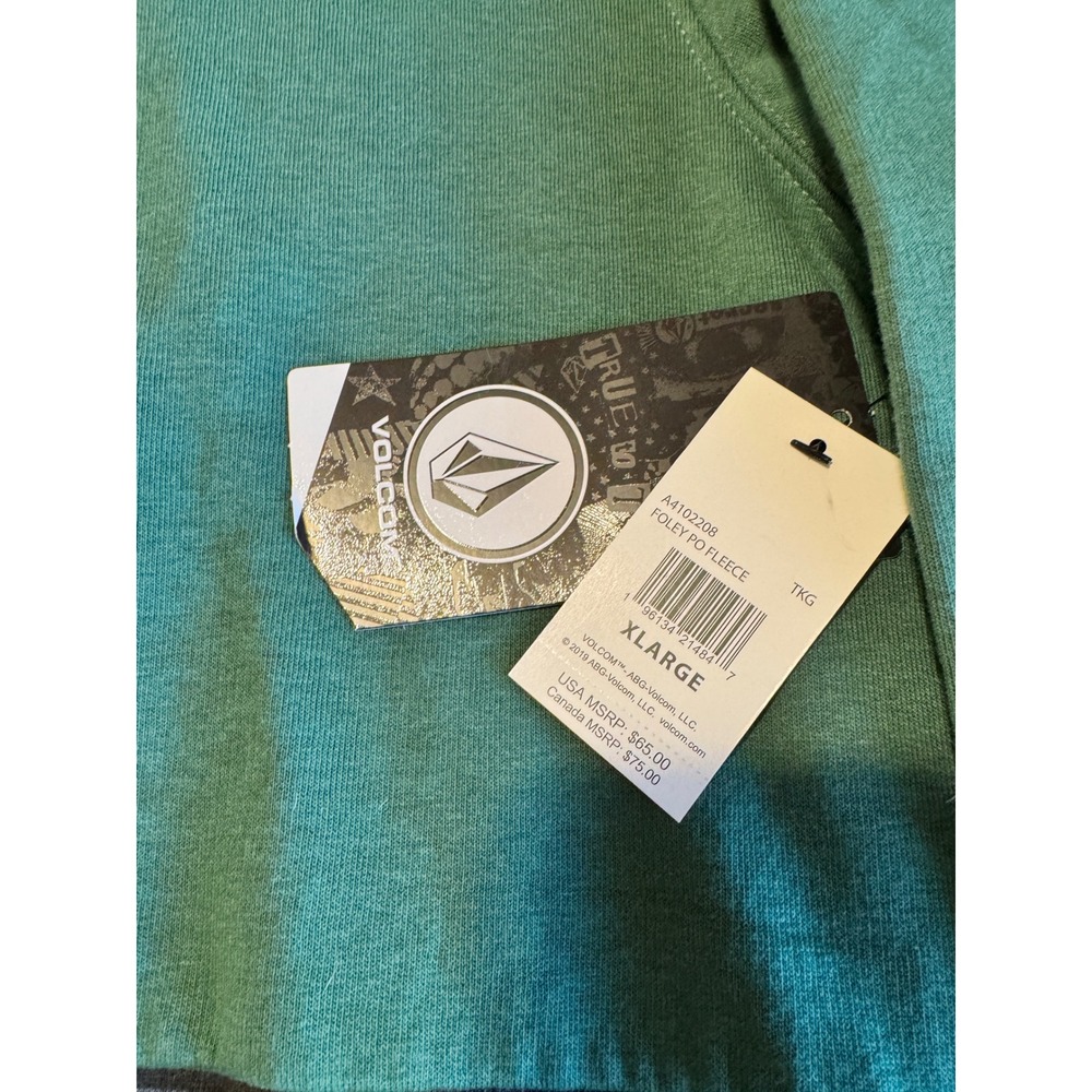 Volcom Mens Foley PO Fleece Hoodie Colorblock Green Cream XL A4102208 - Picture 5 of 6